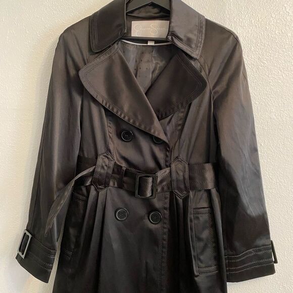 NWOT Jessica Simpson Sz M Classic Black Trench Coat, Belted - Picture 4 of 12